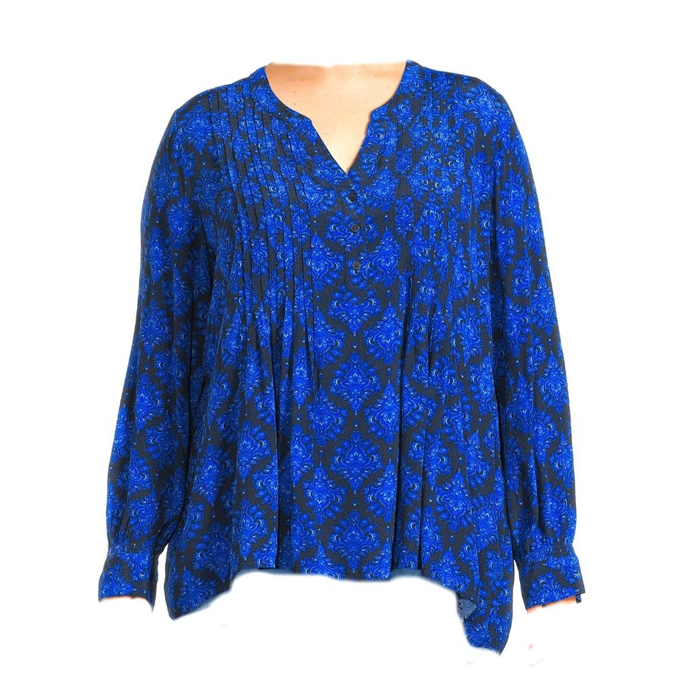 Plus Size 3X Blouse Blue and Black print